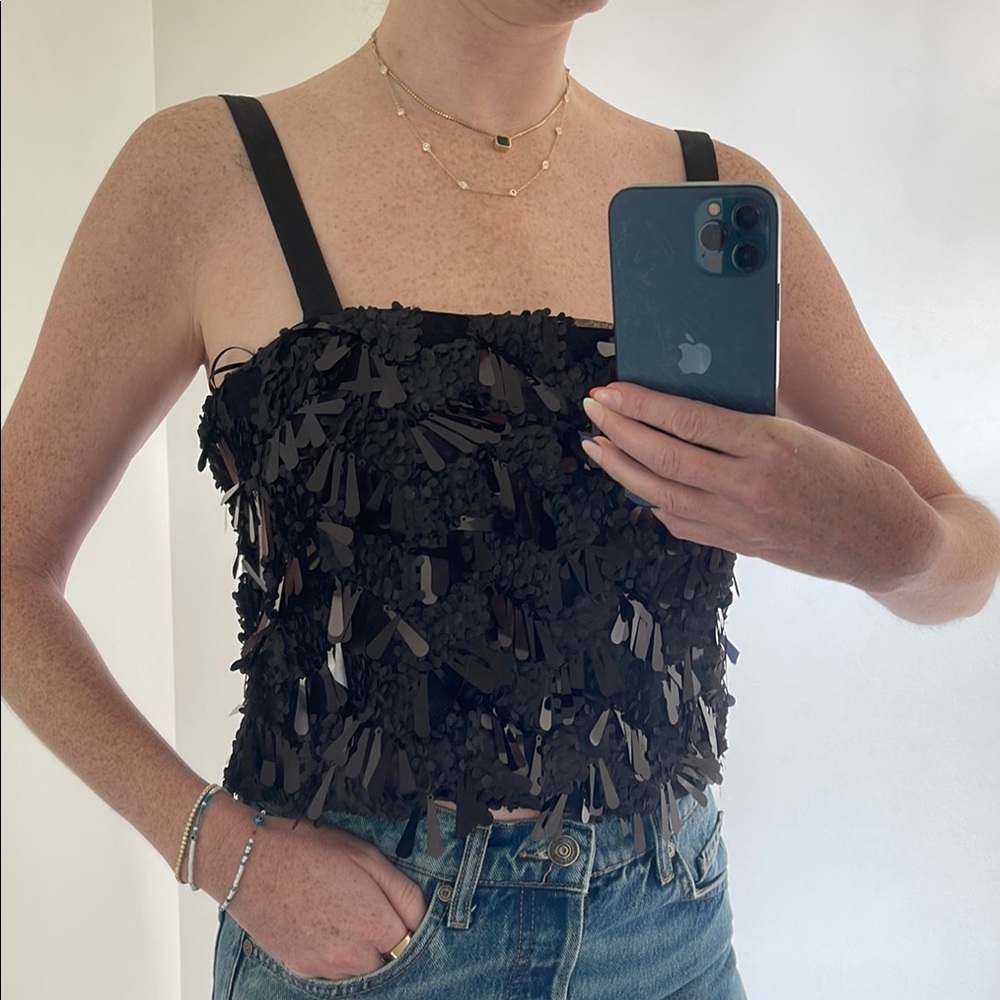 Zara Black Embellished Sleeveless Tank Top